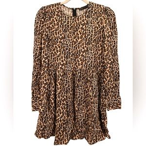 Zara Leopard Print Long Sleeve Ruffle Dress